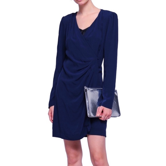 Maje | Dark Blue Faux Wrap Dress NWT - Picture 12 of 13